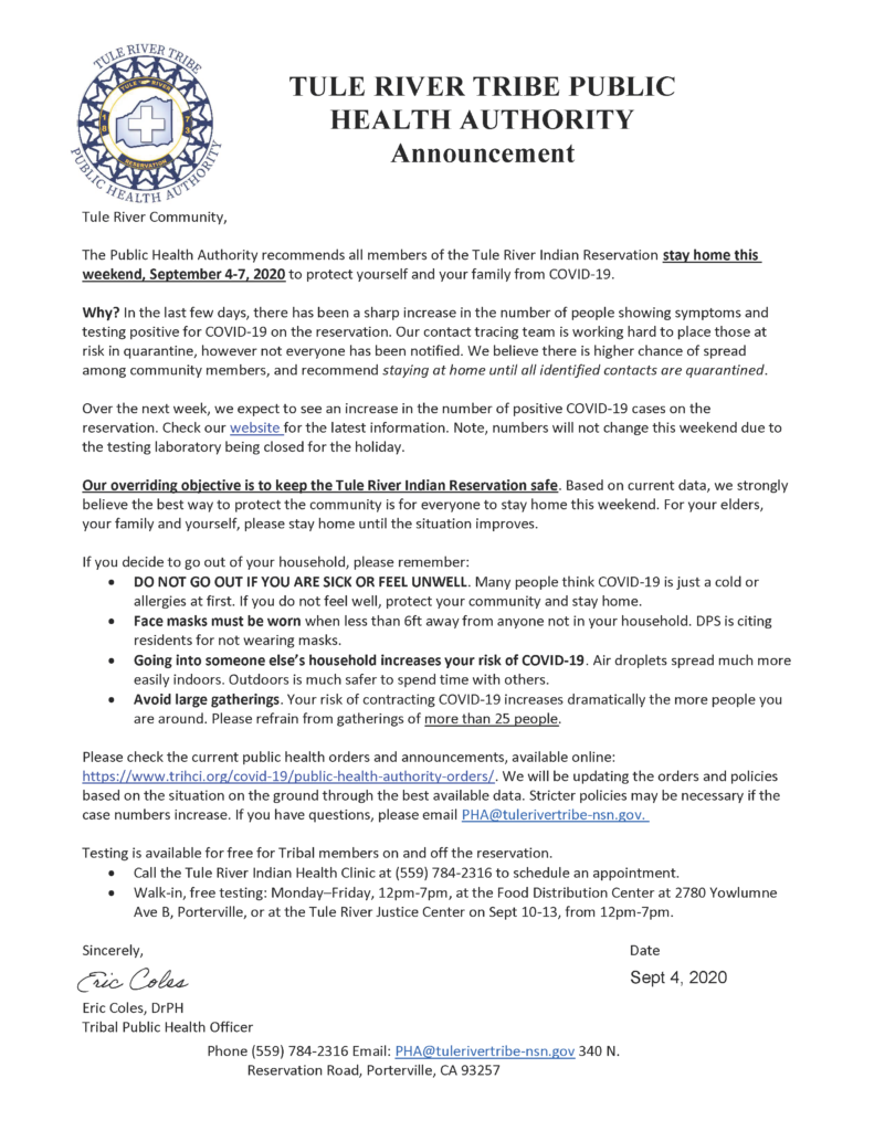 Public Health Announcement 09042020